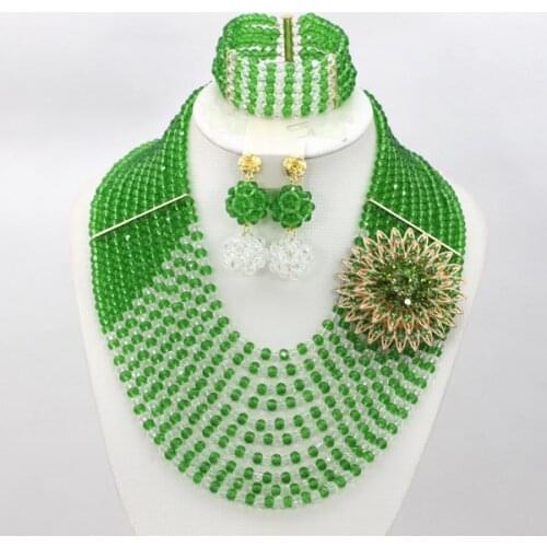 2015 Latest Green Crystal Beads Nigerian Wedding Fashion Costume Jewelry Set African Jewelry Sets Free Shipping AMJ612