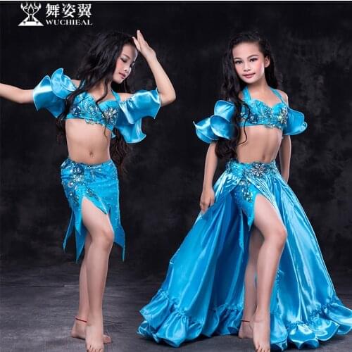 2018 New Arrival high grade kid girls Bellydance performance Costume Wuchieal Brand Belly Dance Sexy bra+2skirt 3pcs suits RT150