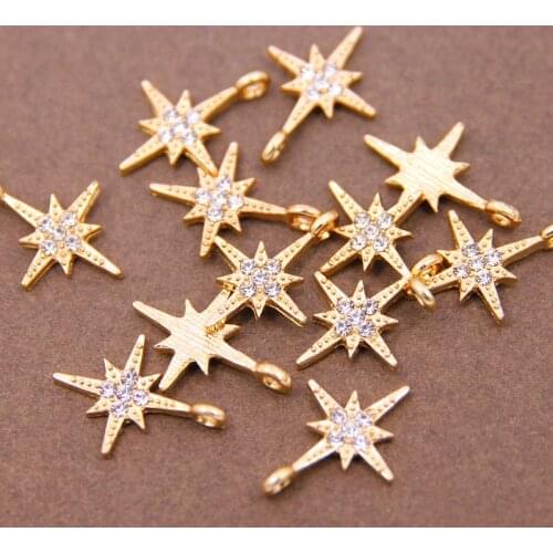 6PCS 13*23*2MM KC Color Plated explosion Eight-star Charms Pendants High Quality Diy Jewelry Accessories