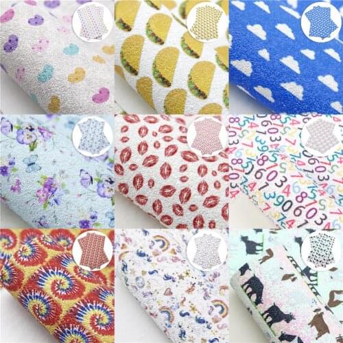 Shimmer Chunky Glitter Faux Leather Sheets Floral Heart Animal Printed Synthetic Leather Fabric 20x33cm for DIY Earrings Bows