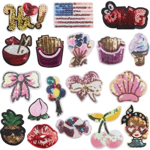 Sequin Embroidery Patches Girls Clothing Bow-knot Iron on Patches Pants Tshirt Bags Hats Decorative Patch Pink Sequin Appliques