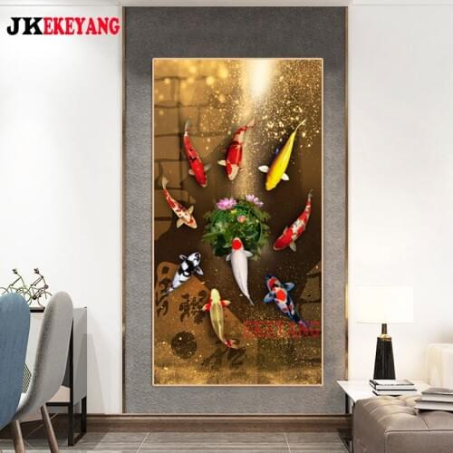 Large 5D Diy diamond painting Koi fish and lotus Diamond Mosaic Rhinestone Embroidery cross stitch Y4010