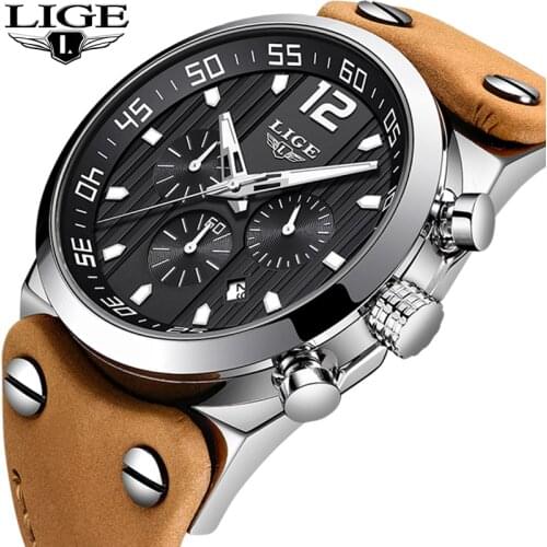 Men Watches Male Waterproof Military LIGE Watch Men Top Brand Luxury Chronograph Leather Sport Quartz WristWatch relojes hombre