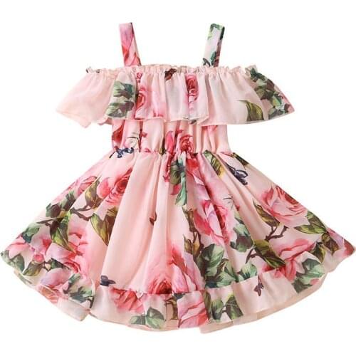 Kids Dresses Baby Girls Clothing Summer New Fashion Sweet Dress Flowers Printed Sleeveless Dress Children Baby Girls 0-5 y