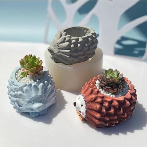 Concrete Flowerpot Mold Hedgehog Shape Animal Shape Cement Container Silicone Mold Succulent Planter Concrete Vase Mould