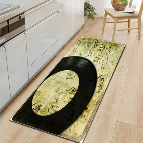 Retro Distressed Style Gramophone Musical Notes Kitchen Carpet Entrance Doormat Decoration Living Room Rug Anti-Slip Bath Mat