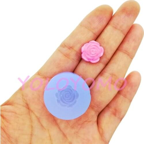 H476YL 14.5mm x 13.9mm Small Rose Flower Silicone Mold Fondant Cake Decoration Craft Candy Chocolate Resin Clay Art Earrings DIY