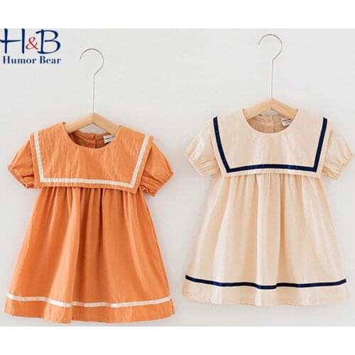 Humor Bear Girls Dress Summer New Short Sleeve Strpied Printed College style Princess Dress Toddler Clothes for 2-6Y