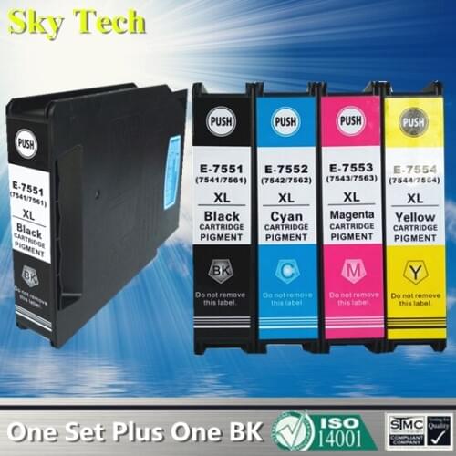 5X Pigment Compatible Ink Cartridge For T7551-T7554 T7561-T7564 T7541-T7544 , For Epson WF-8590 WF-8090 WF-8510 printer