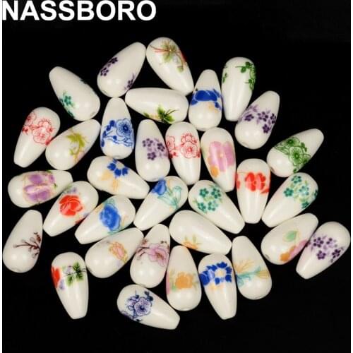 10x20mm Water Drop Ceramic Beads Porcelain Beads For Jewelry Making Colorful Flower Charms Big Hole Bead DIY Bracelet Craft