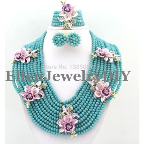 Lake blue Crystal Necklace Set African Jewelry Sets African Crystal Beads Jewelry Sets for Wedding Free Shipping W8055