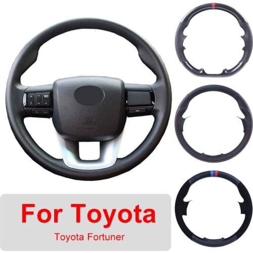 DIY Leather Hand Sewing Car Steering Wheel Cover For Toyota Fortuner 2016-2017-2018 Auto Interior Customized Steering Wheel Wrap