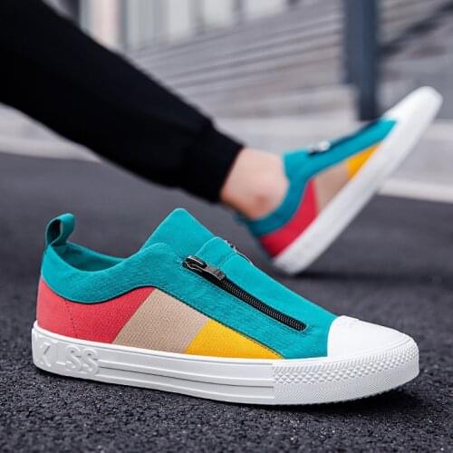 Fashion Color Summer Mens Casual Shoes Comfortable Zipper Canvas Shoes Men Breathable Flats Shoes Men Sneakers zapatos hombre
