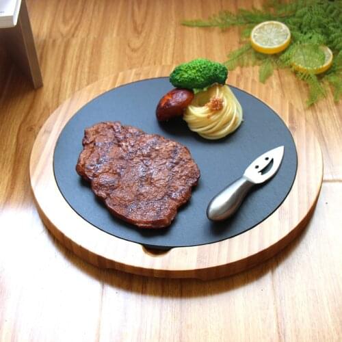 Round Bamboo Tray Bread Plate Pizza Steak Coffee Dessert Slate Tray
