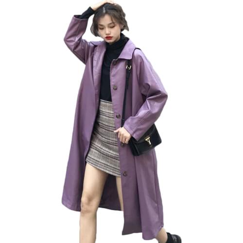 Purple Leather Jacket Female New Autumn Loose Casual Long PU Leather Coat Women Slim Locomotive Jacket NS2051