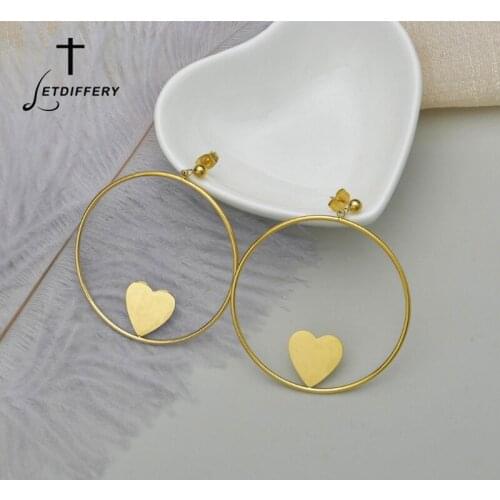Letdiffery Fashion Round Heart Stud Earrings for Women Golden Stainless Steel Party Birthday Jewelry Gifts Dropshiping