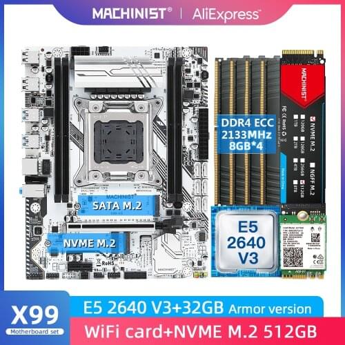 MACHINIST X99 Motherboard LGA 2011-3 Set Kit With Intel Xeon E5 2640 V3 Processor 32G(4*8) DDR4 2666MHZ RAM NVME M.2 SSD X99-K9