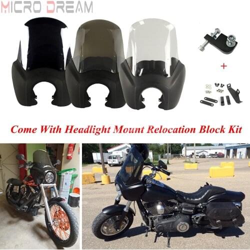 Matte Black Headlight Fairing Cowl w/ Windshield Windscreen For Harley Dyna Super Wide Glide FXD FXDC FXR FXDWG FXDB 1987-2018