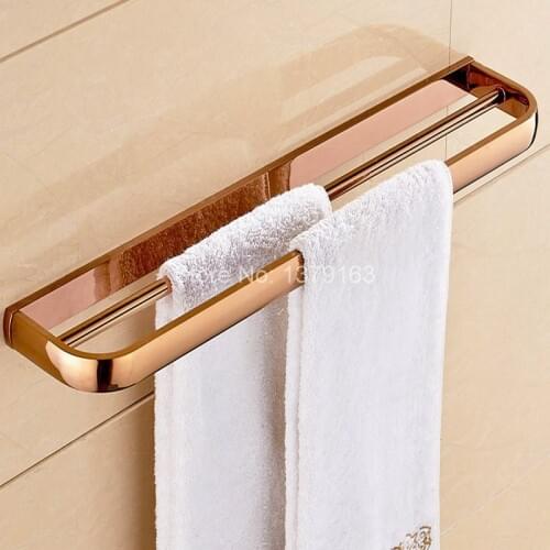 Wall Mount Luxury Rose Gold Brass Bathroom Bath Hardware Towel Double Bar Rail Rack Holder Bathroom Fitting Accessory aba866