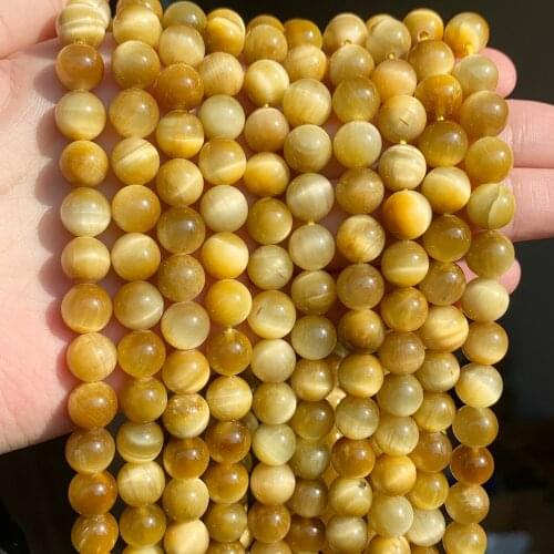 Natural Gold Tiger Eye Stone Beads Round Loose Spacer Beads For Jewelry Making DIY Bracelet Necklace 15'' Strands 4/6/8/10/12mm