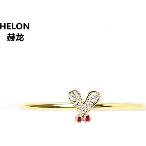 Natural Diamonds Ruby Engagement Wedding Ring Solid 10k Yellow Gold Women Anniversary Party Ring Fine Jewelry