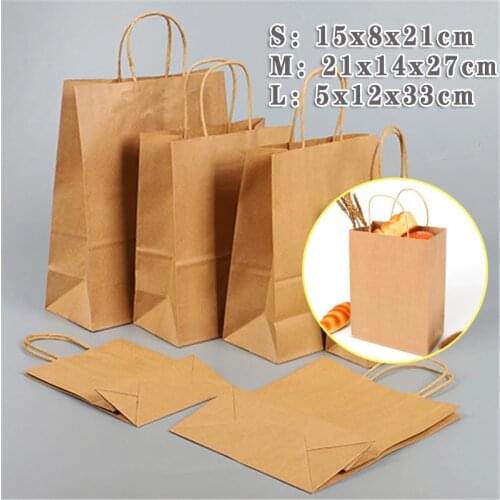 Solid Color Gift Packing Bags Kraft Paper Bag with Handles for Store Clothes Wedding Christmas Party Supplies Gift