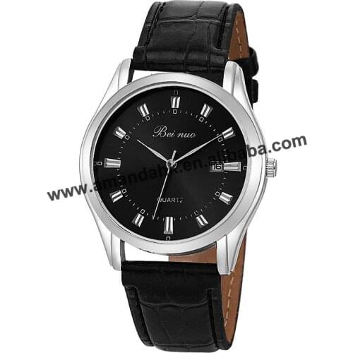 Wholesale calendar lady leather watch for men silver case watch quartz casual elegance style wrist watch