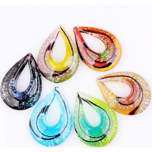 Fashion Beauty Wholesale 6pcs handmade Murano Lampwork Glass Mixed Colorful Drop Silver Foil Pendants Charms pendants
