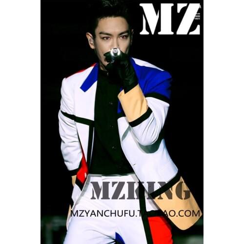 S-5xl 2020 Men Fashion Slim Singer Top Concert Red Yellow Blue Splicing With White Suit Costumes Clothing Formal Dress