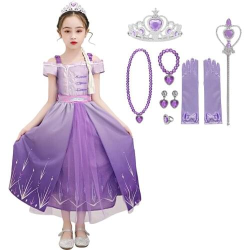 Girl Elsa Dress Sets For Girl Snow Queen Princess Cosplay Kids Anna Purple Magic Costume Children Birthday Party Girl Clothing