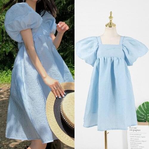 Kpop Seo Yea Ji IU Lee Ji Eun Summer new sweet Girls backless puff sleeved dress women kawaii Casual mid-length lace-up dresses