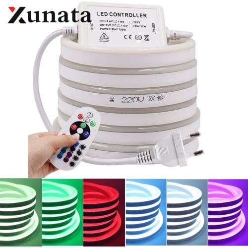 220V RGB Neon Strip Light Waterproof Ribbon Tape Flexible LED Neon Light Lamp 2835 5050 LED Strip Outdoor Lighting White