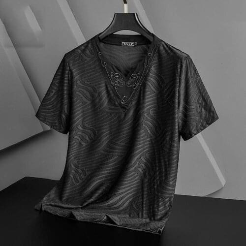 Luxury breathable jacquard camouflage printing high-end round neck short sleeve T-shirt mens summer tide brand plus half sleeve
