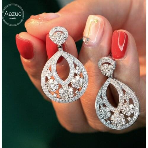 Aazuo 18K White Gold Real Diamonds Big Water Drop Earring Gift For Women Engagement Party Au750