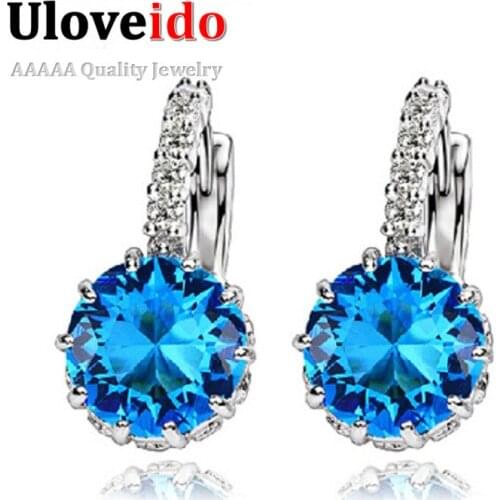 8 Colors Silver Pink Blue Crystal Large Crystal Earrings with Stones Cubic Zirconia Womens Earings Boucle D'oreille Femme DML49