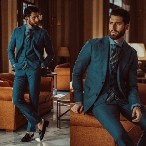 Wedding Tuxedos Handsome 3 Pieces Suit Groom Suit Two-Button Wedding Mens Suits Slim Fit Groom Tuxedos For Best Man (Jacket+Pant