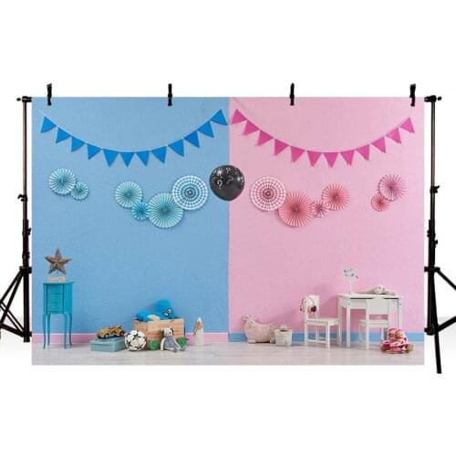 Twin Balloons Flags Happy Baby Birthday Furniture Cabinet Indoor Photography Backgrounds Photographic Backdrops for Photo Studio
