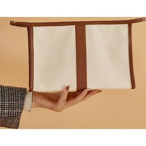 High Quality Splicing Canvas Storage Bag Leather Women Cosmetic Bags Simple Design Casual Travel Toiletry Bag Makeup Bag 2021