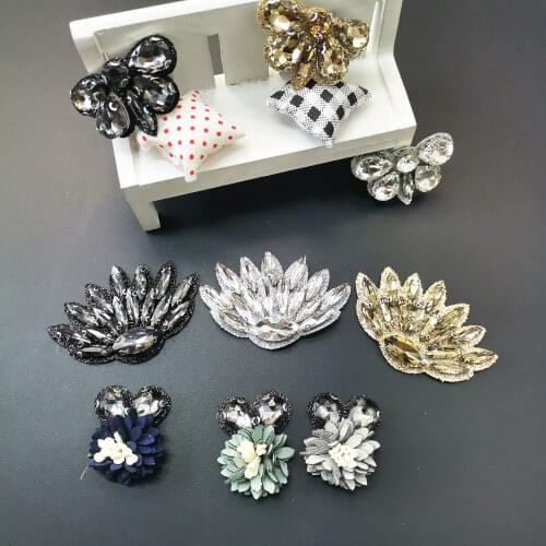 High Quality Iron On Crystal Beaded Patches Hotfix Rhinestone Applique for Bridal Sash Dress Bags Decor Shoes flower