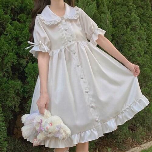 Japanese Sweet Lolita Dress for Girls Summer Cute Doll Collar Gothic Victorian Angel Kawaii Lolita Daily Dresses Party Costumes