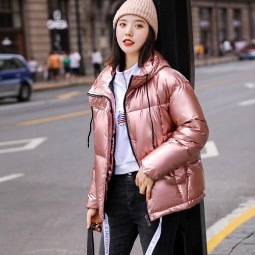 Winter 2020 Glossy Puffer Parka Women Cotton Padded Hooded Basic Coat Jacket High Quality Clothes Female Outwear