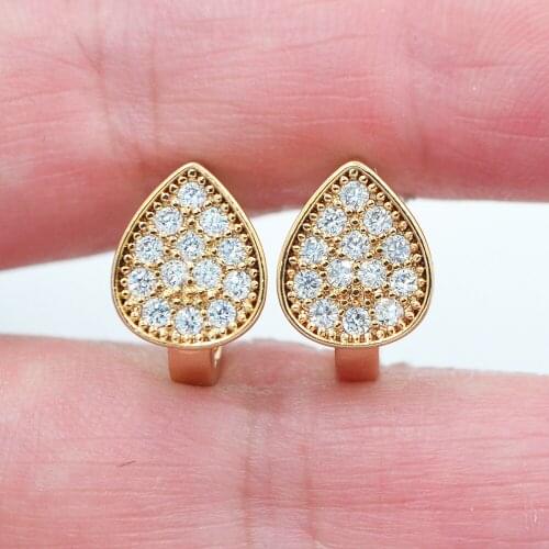Gold Color Women Fashion Clear Zirconia CZ Water Drop Hoop Huggie Earrings Jewelry