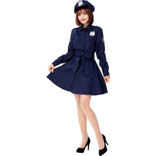 Blue Long-Sleeved Women Halloween Prosecutor Costume Female Policewoman Cosplay Purim Parade Nightclub Bar Role Play Party Dress