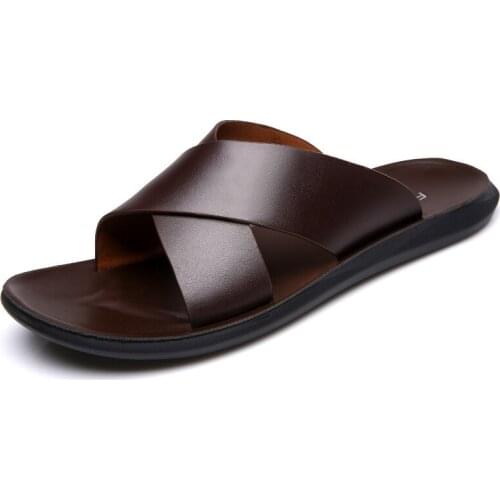 ZPCAILT Leather Mens Beach Slippers Man Summer Casual Shoes Flat Outdoor Home Sandals Male Swimming Sneaker Sandalias Flip Flops