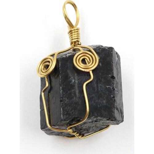 1PC Natural Black Rough Winding Pendant Healing Reiki Stone DIY Jewelry Accessories