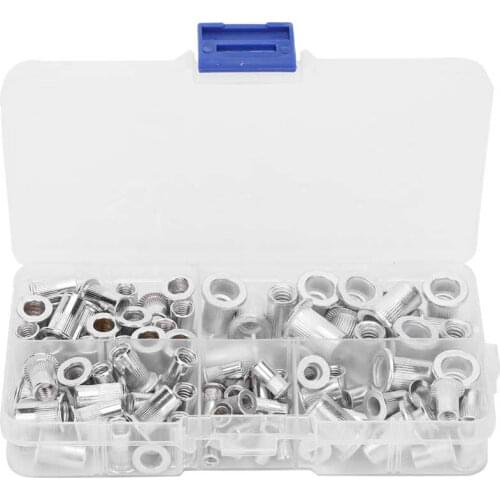 100Pcs Aluminum Imperial Rivet Nut Flat Head Threaded Rivet Furniture Car Woodworking Insert Nut 6-32 8-32 10-24 10-32 1/4-20