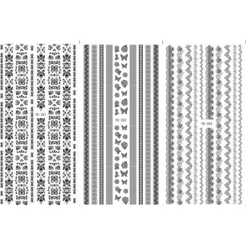 3 PACK/ LOT WATER TRANSFER DECAL NAIL ART NAIL STICKER BLACK FRENCH SMILE LACE YE351-353
