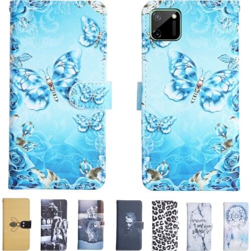 Realme C11 Case Flip book leather Cover on OPPO Realme C11 Stand Flower Case oppo C 11 RealmeC11 RMX2185 Cover Soft TPU