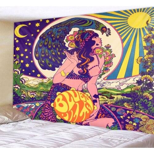 Character rainbow starry sky illustration tapestry color retro home psychedelic tapestry bohemian hippie dormitory decoration
