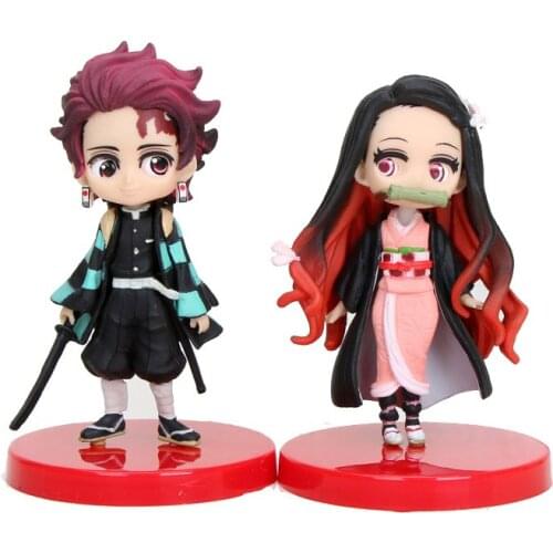 2PCS Set Anime Demon Slayer Kimetsu no Yaiba Q posket Kamado Tanjirou Nezuko PVC Action Figure Model Doll Toys Gifts